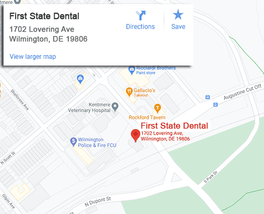 Google map for Wilmington DE Dentist, First State Dental